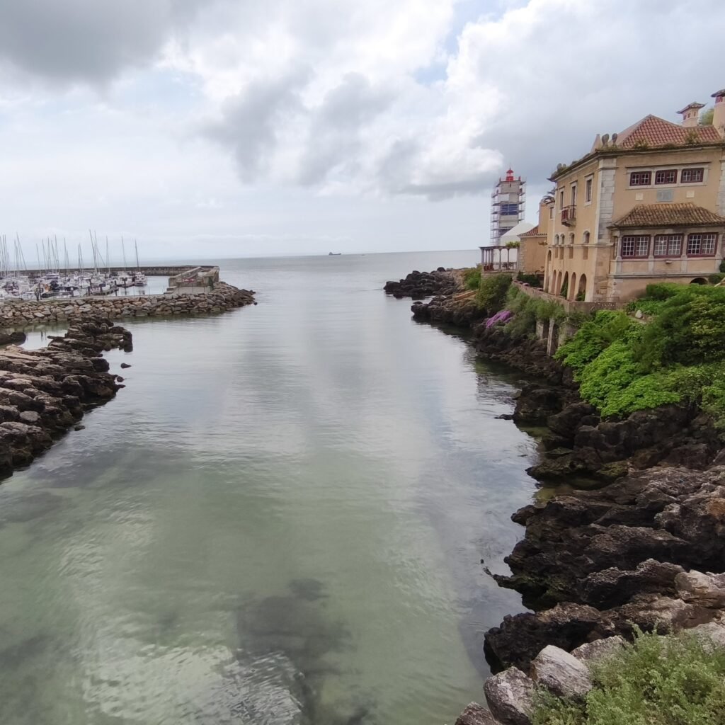 Crossing the bridge over Cascais Marina