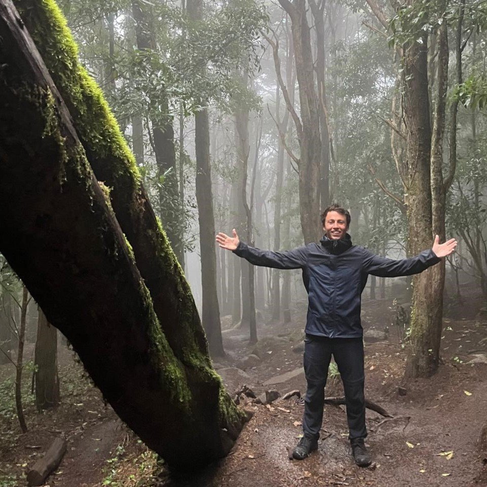 Traveler enjoying the mystical forest during the Hidden Sintra Hike with Volta Adventures in Sintra-Cascais Natural Park.